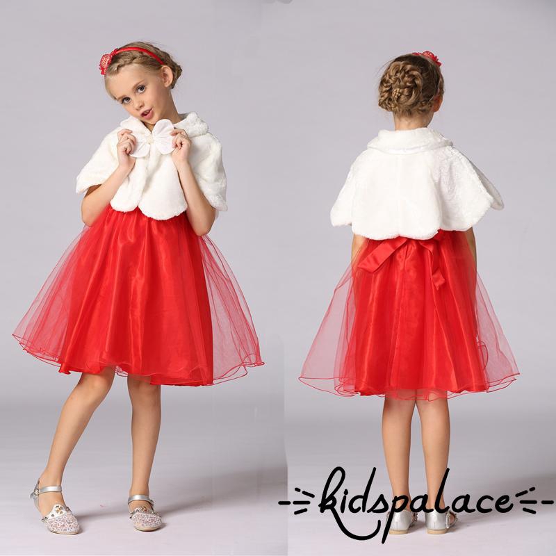 ➤♕❀❤Kids Baby Girls Faux Mink Fur Shawl Cape Weddings Wrap Cape Evening Coat White