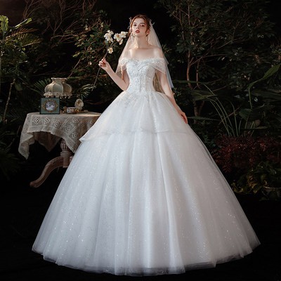 Vai Ngang bầu trời đầy sao váy cưới kiểu mới 2020 tính khí cô dâu Tề địa Sâm siêu Cổ Tích Giấc Mơ pháp tôn dáng gầy