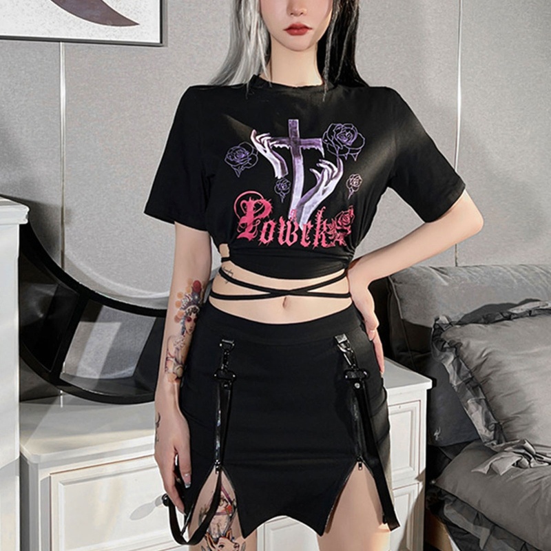 Áo Thun Lửng Dạng Quấn In Họa Tiết Chữ Thập Gợi Cảm Cho Nữ