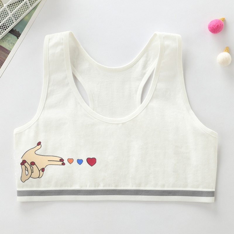 Youyo Áo Ngực Cotton Hai Lớp In Hình Trái Tim Dễ Thương Cho Nữ Tuổi Teen Br