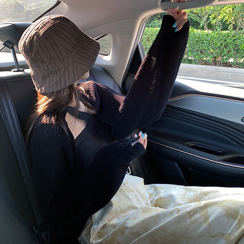 QKOOLE  Áo len và áo khoác cardigan  dáng rộng tay lồng đèn gợi cảm phong cách Hàn Quốc cho nữ