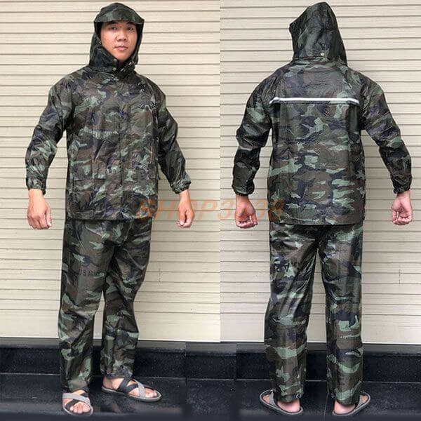 Bộ Quần Áo Mưa Vải Dù Rằn Ri Từ 50-95kg 2 Lớp Khóa Chống Thấm Chống Rách
