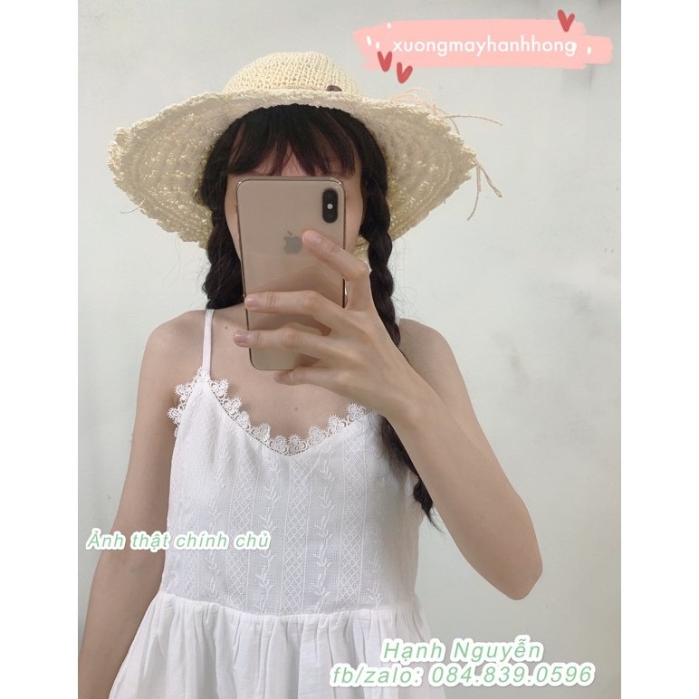 Váy 2 dây maxi ren trắng Ulzzang Quảng Châu cực xinh đi biển, du lịch, Đầm xoè hai dây - Xưởng May Hạnh Hồng | BigBuy360 - bigbuy360.vn