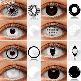 KSSEYE 2 CÁI/Đôi Halloween Cosplay Contact Lens Đen và Trắng Màu Xanh Liên Hệ Lens Large Đồng Tử Liên Hệ Lens Màu Tự Nhiên