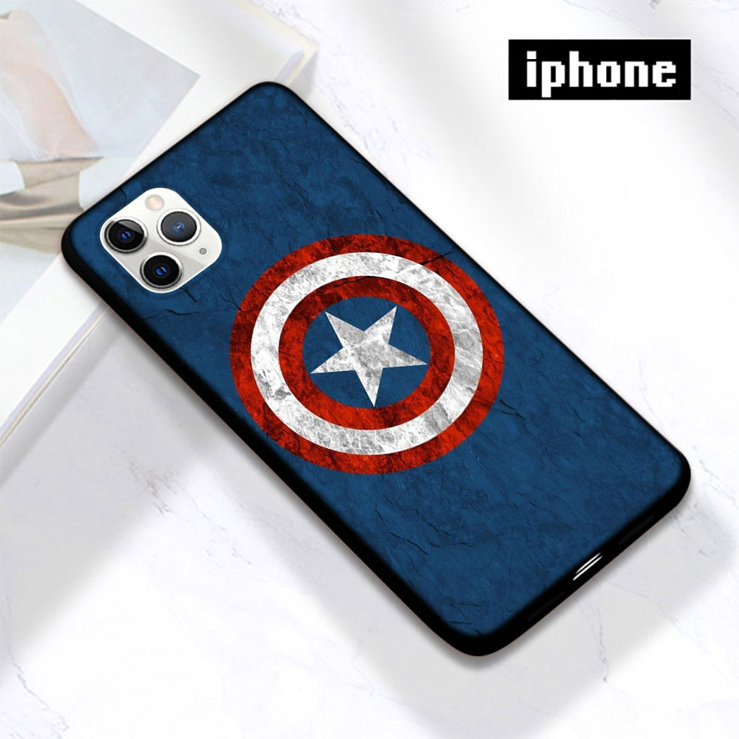 Ốp Điện Thoại Silicon Mềm Đen Hình Khiên Của Captain America Cho iPhone 11 Pro Max 12 Mini Pro XS Max SE 2020 XC13