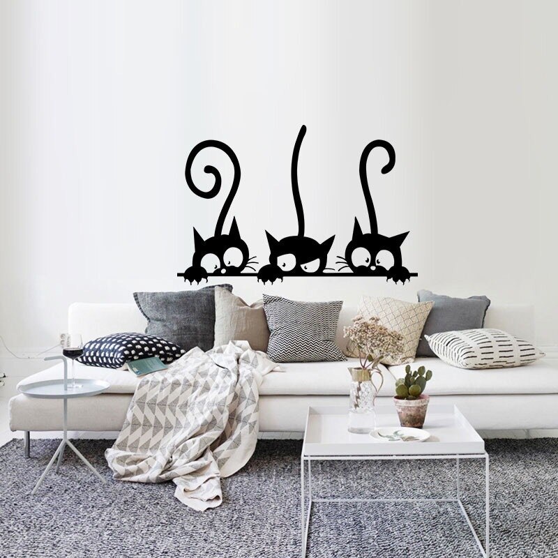 Sticker Dán Tường Chống Thấm Nước Hình Mèo Đen Dễ Thương Bắt Mắt