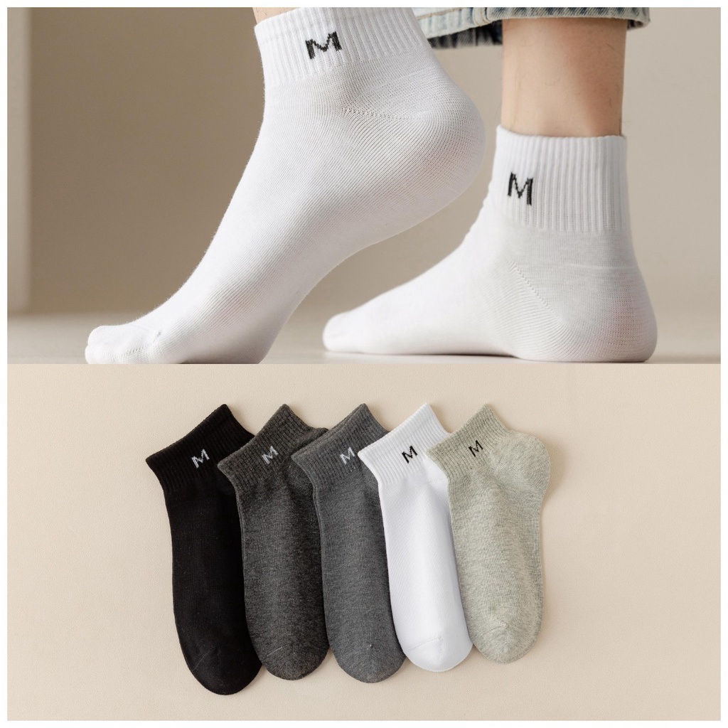 Vớ Cổ Thấp Màu Trơn In Chữ M Màu Sắc Đơn Giản Thời Trang Xuân Hè Cho Nam
