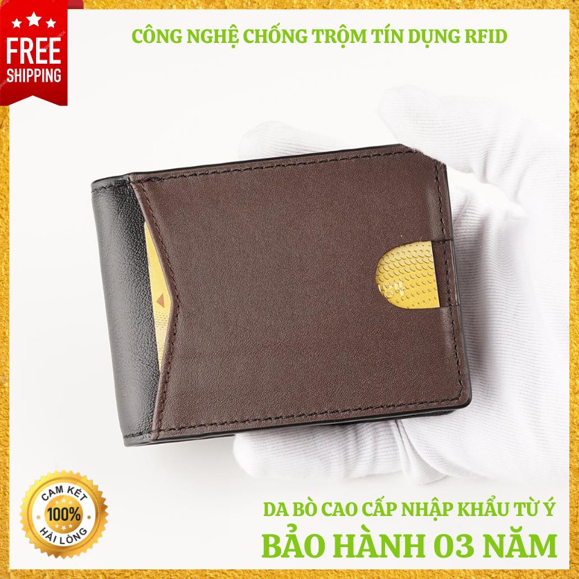 Ví da nam da bò cao cấp nhập khẩu từ Ý, chất da chống trầy, chống nước và chịu nhiệt tốt, công nghệ chống trộm RFID mới