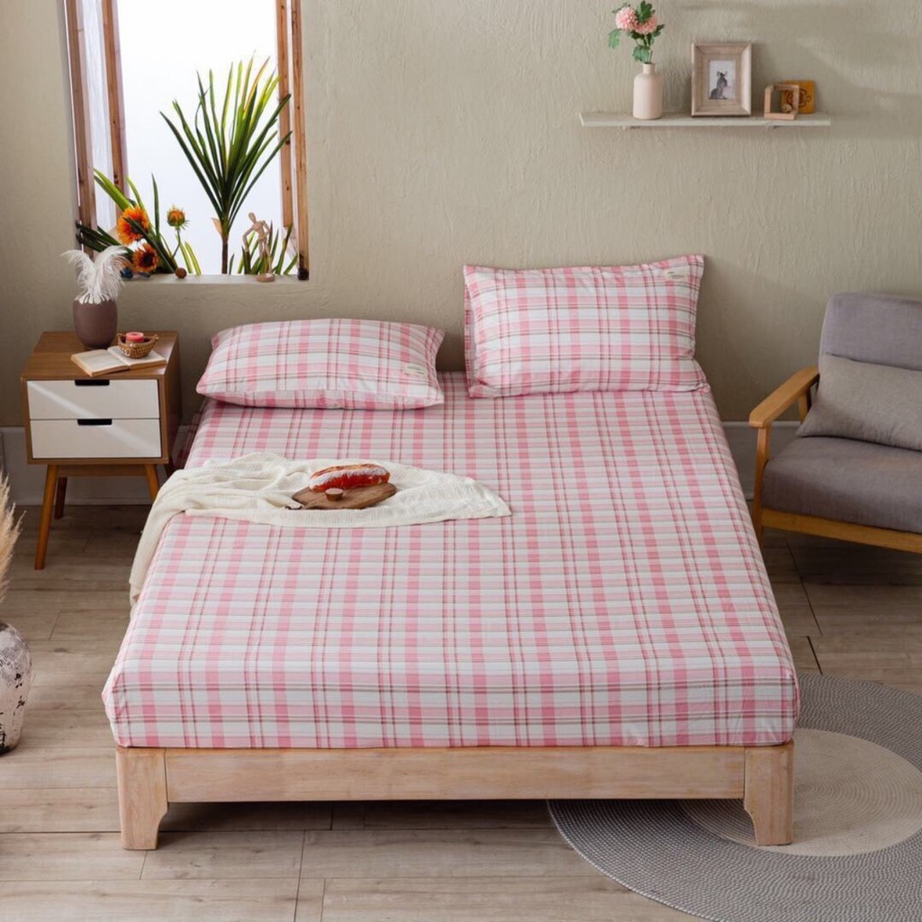 Set ga gối cotton tici kẻ TKN store ga gối Hàn Quốc đủ size đủ màu miễn phí bo chun