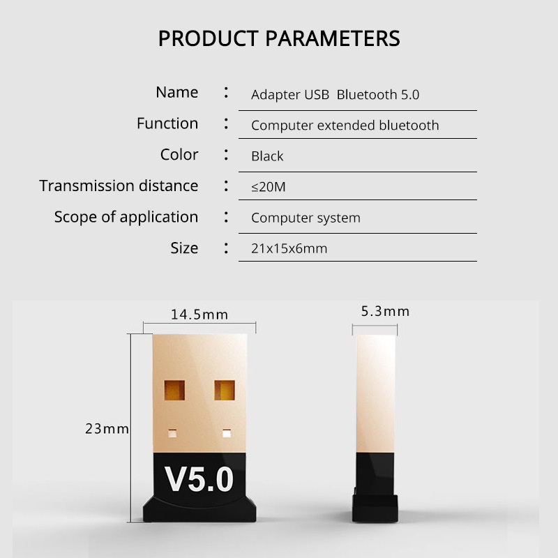 Bộ Thiết bị USB Bluetooth 5.0 Dongle CSR, thu phát bluetooth tốc độ cao cho PC và Laptop