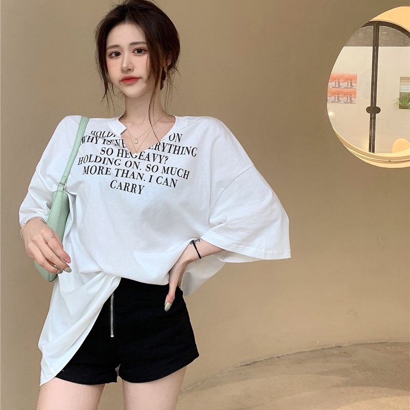 IELGY Áo Thun Ngắn Tay Cổ Chữ V Dáng Ôm Thời Trang Mùa Hè Hàng Mới Dành Cho Bạn Nữ