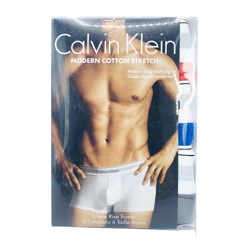 Set 3 quần lót nam Calvin Klein Modern Cotton Stretch Low Rise Trunks - Blue/Grey/Orange