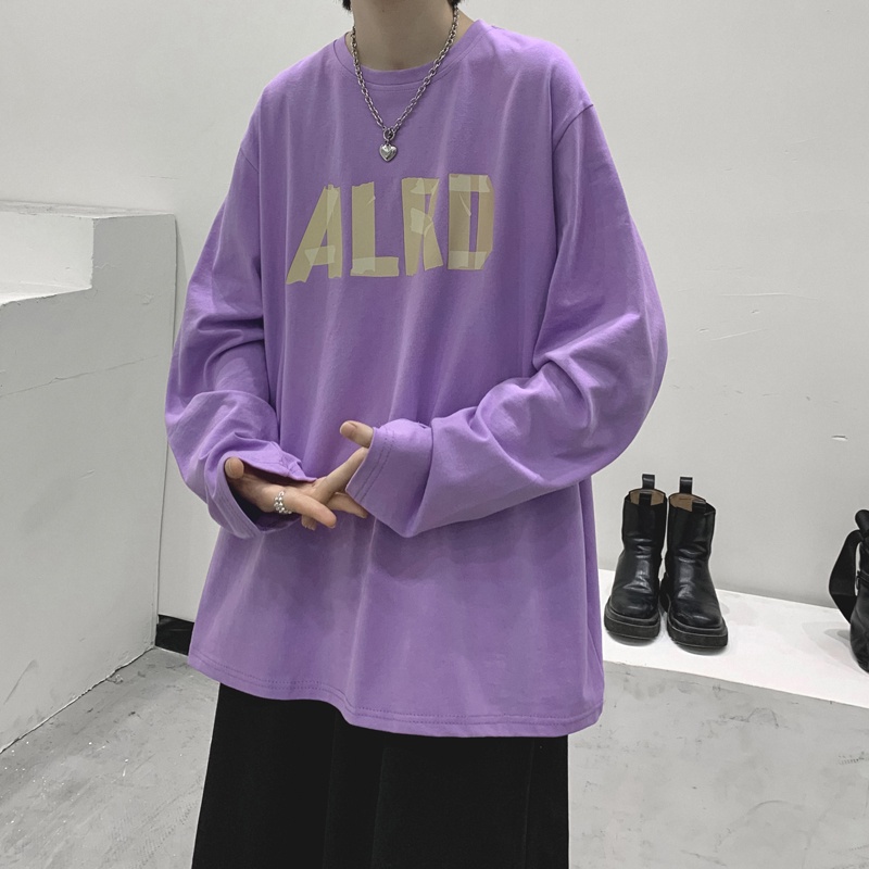 ♞AFF LIGA♞ Áo Thun Tay Dài Dáng Rộng In Chữ Thời Trang Mùa Thu Hàn Quốc Cho Nam