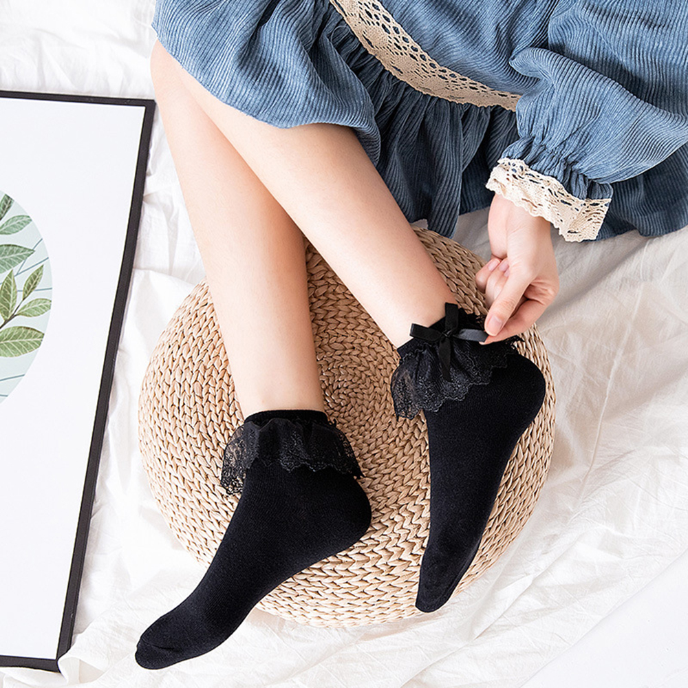 Đôi Vớ Cotton Thoáng Khí Đính Nơ Dễ Thương Dành Cho Bạn Nữ