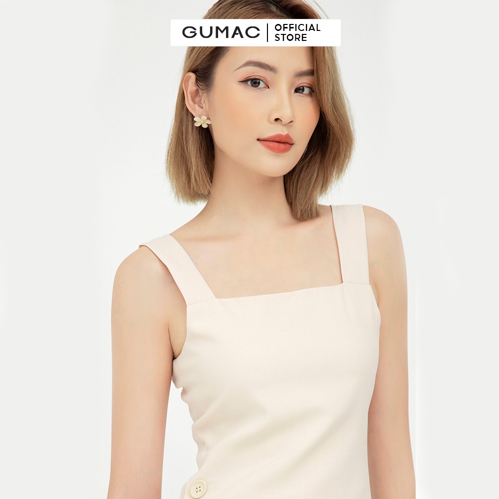 [Mã MABR07062 giảm 8% tối đa 50K đơn từ 249K] Đầm ôm nữ bản dây phối nút GUMAC màu kem ôm body quyến rũ DB5104 | BigBuy360 - bigbuy360.vn