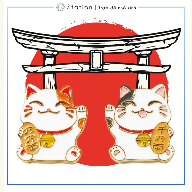 Pin cài áo mèo Neko Nhật Bản ngồi vẫy tay chiêu tài - GC099