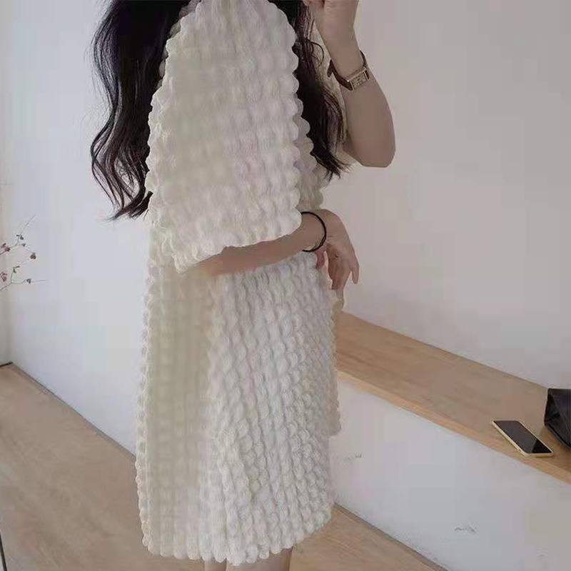 IELGY Đầm Tay Phồng Họa Tiết Sọc Caro Thời Trang Mùa Hè