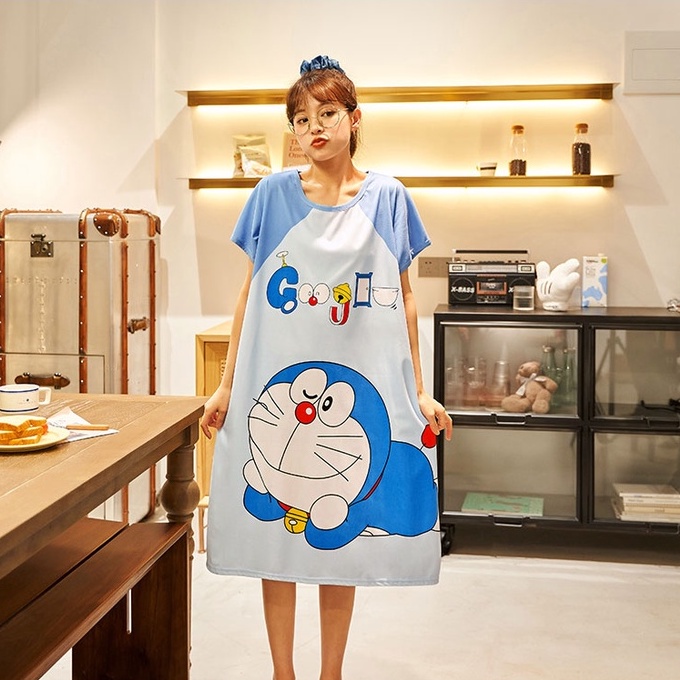 Đầm Ngủ Dáng Suông 🧡𝐇À𝐍𝐆 𝐒Ẵ𝐍 𝐆𝐈𝐀𝐎 𝐍𝐆𝐀𝐘 Lụa Cotton Hoạt Hình Hàn Quốc Dễ Thương Thoáng Mát Bộ Váy Ngủ Mặc Nhà Cộc Tay #03