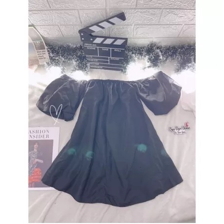 Đầm Trễ Vai, Tay Lửng, DU LỊCH HÈ, Ăn tiệc đi chơi, Có siêu Bigsize tới 96KG, MÀU ĐEN, Vải Đũi xước cao cấp TUFA