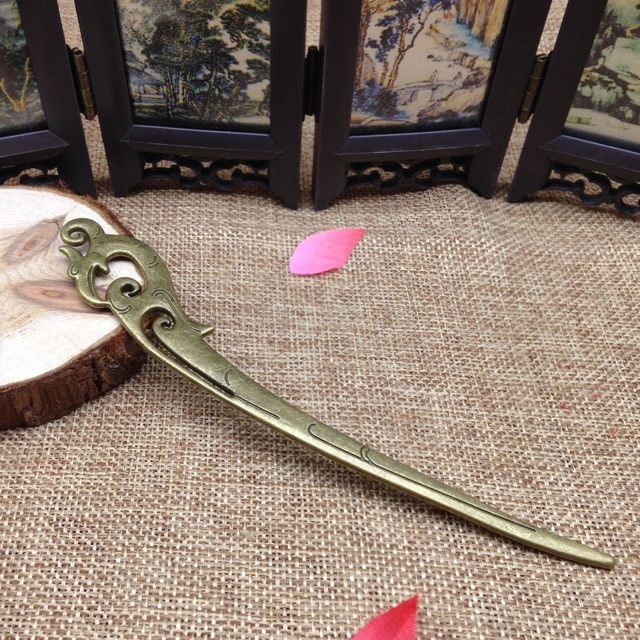 Trâm cài tóc Phượng hoàng màu vàng đồng cổ trang kèm hộp