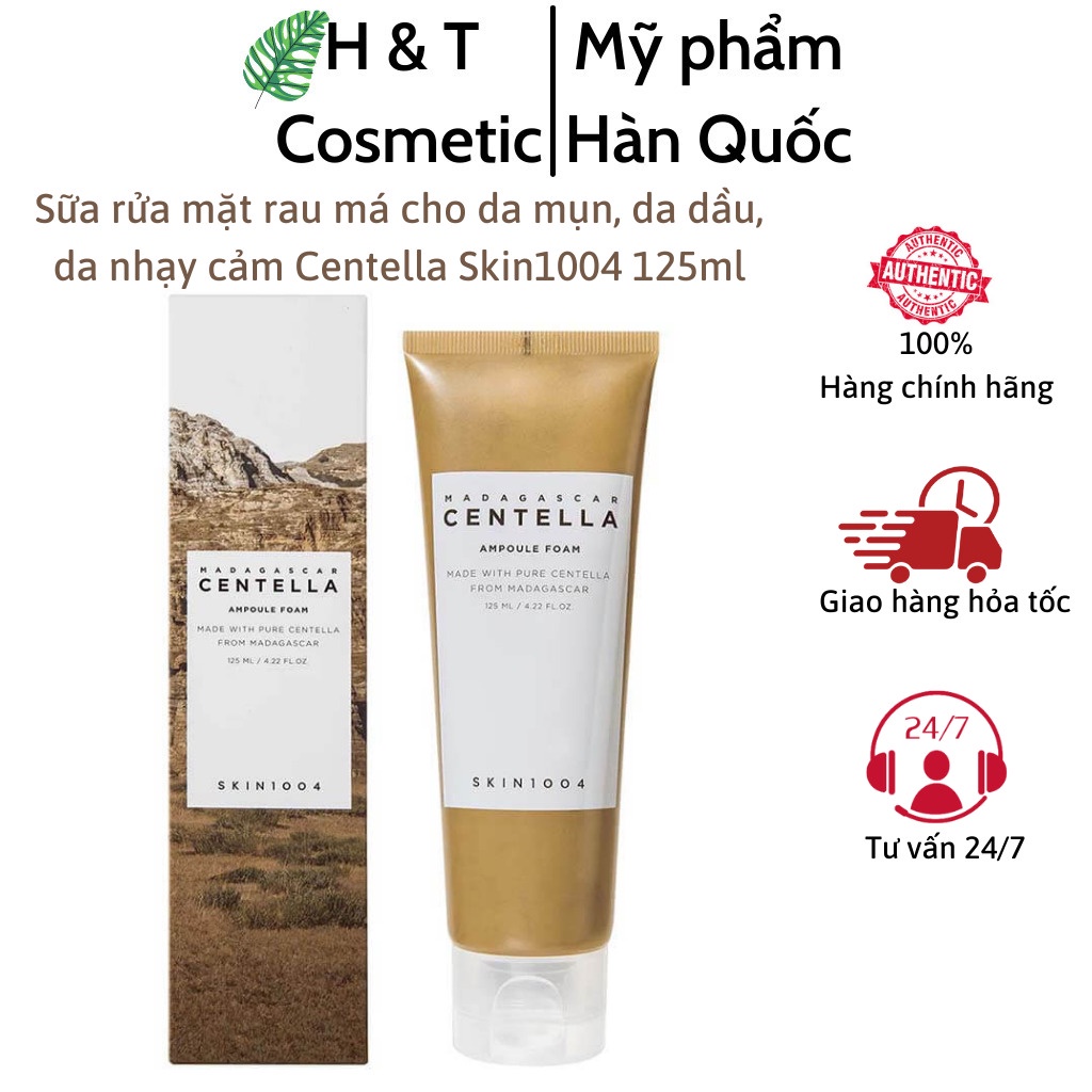 Sữa rửa mặt Centella cho da mụn rau má Skin1004 Hàn Quốc cấp ẩm giảm mụn loại bỏ bã nhờn kiềm dầu 125ml