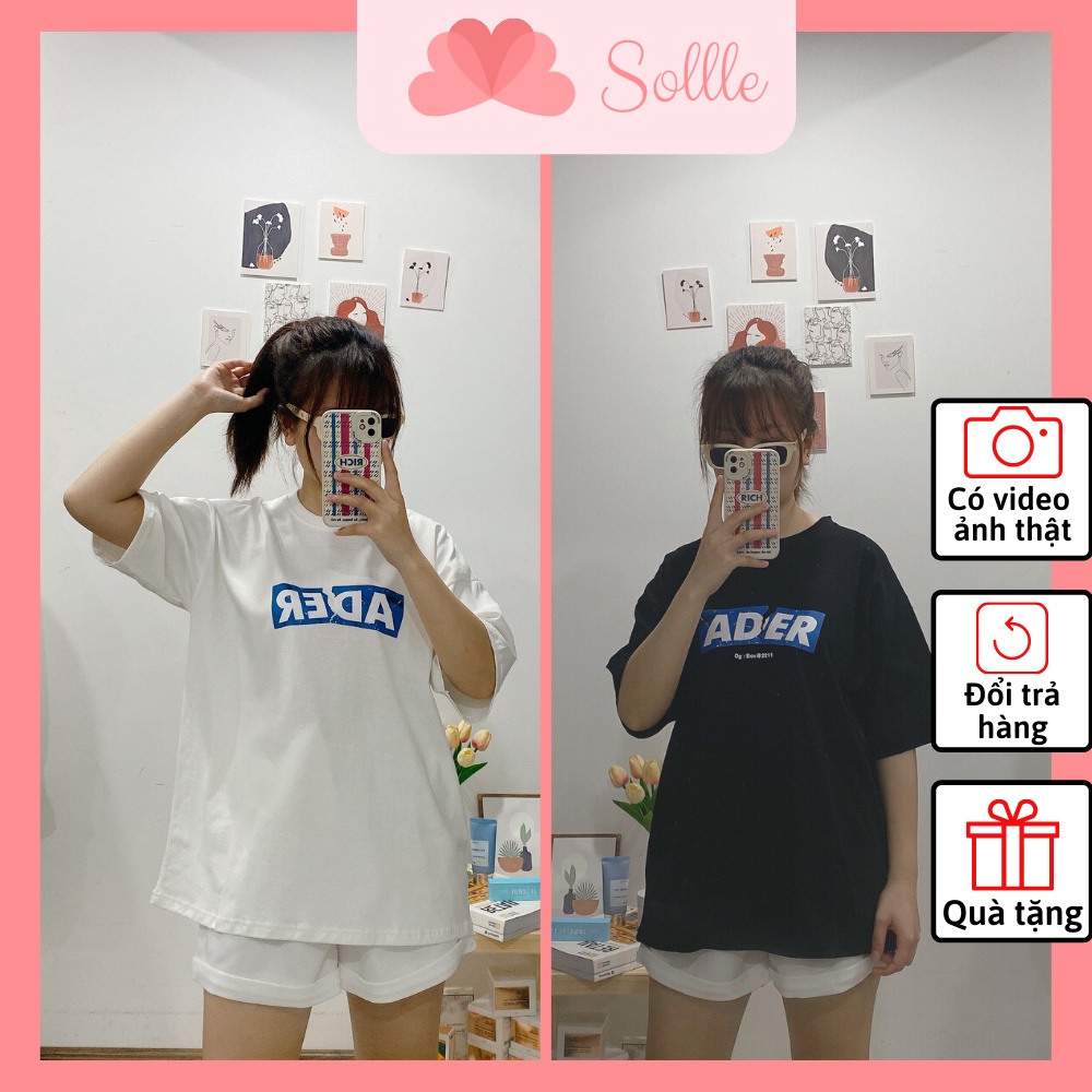 Áo thun tay lỡ Unisex oversize in hình ADER, áo phông ngắn tay form rộng cotton đẹp Hàn Quốc Sollle