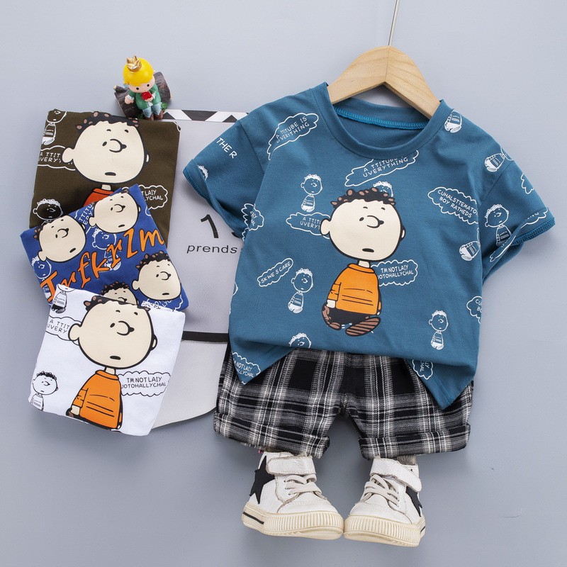 Bộ đồ bé trai mùa hè cotton họa tiết Charlie Brown đáng yêu