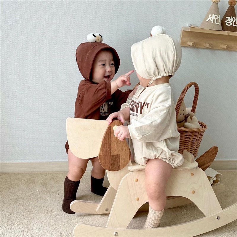 Áo Liền Quần Có Trùm Đầu Chất Liệu Cotton Cho Bé Trai &amp; Gái Sơ Sinh Từ 0-24 Tháng