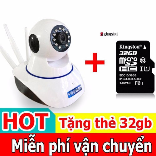 camera chính hãng yoosee 3 râu 2.0 mpx+thẻ nhớ 32gb (kết nối wifi không cổng mạng lan)