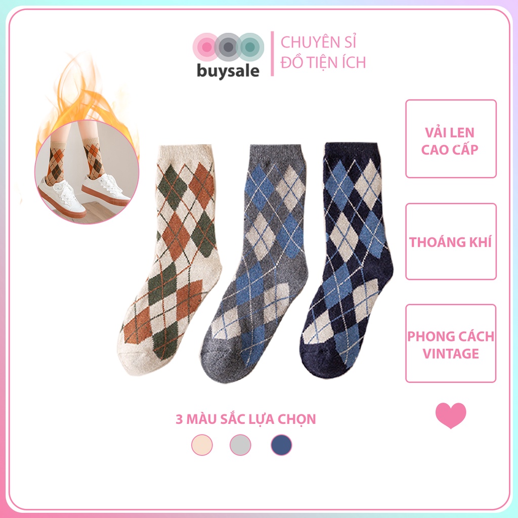 Vớ len thu đông họa tiết phong cách retro caro hình thoi phong cách cổ điển, tông màu ấm áp - BuySales - BSPK243