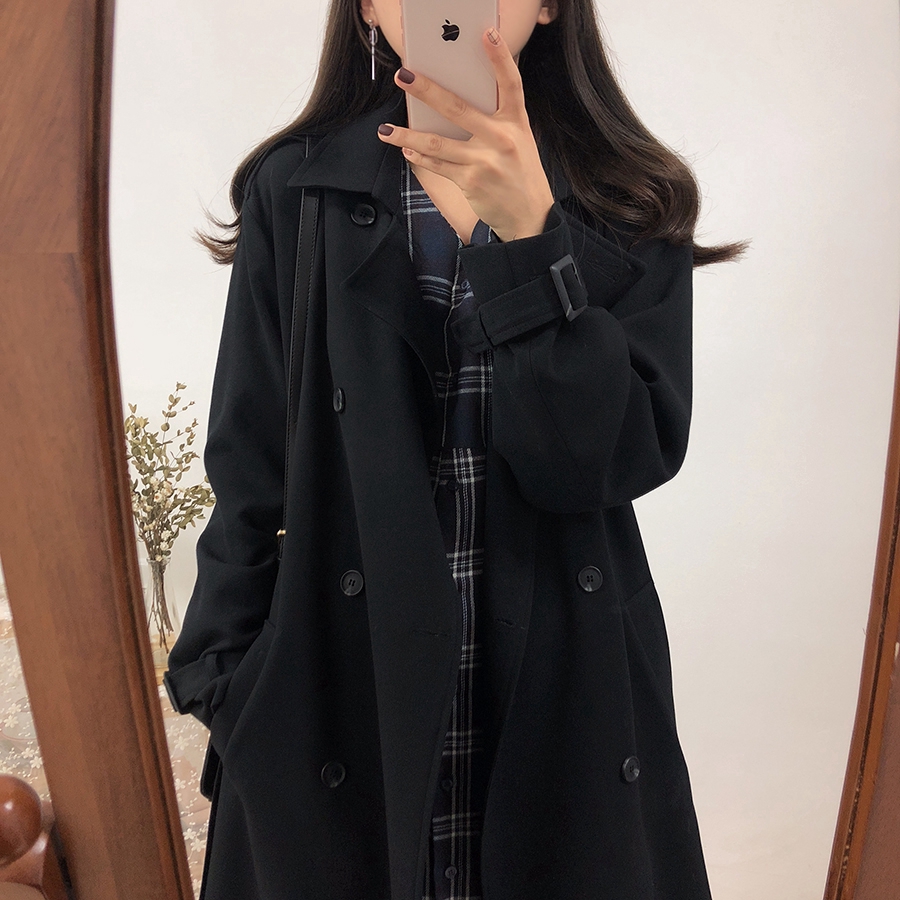 Đầm midi SUXI tay dài phối họa tiết caro phong cách Hàn Quốc thời trang xinh xắn