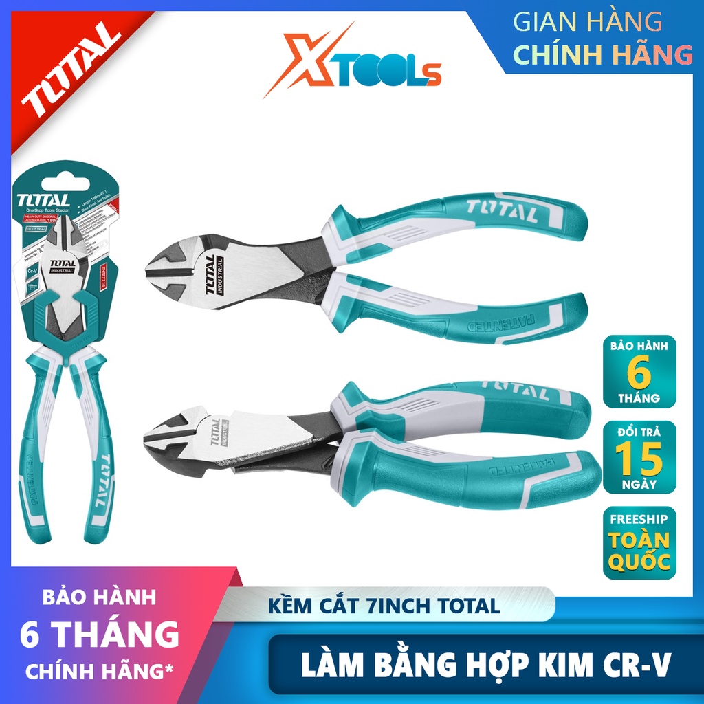 Kìm cắt TOTAL THT27716 | kềm cắt đầu nặng kích thước 7"/180mm được trang bị lớp cách điện 1000V cắt, kẹp, tuốt các loại