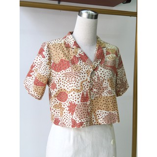 Áo linen croptop hoa ( Xanh+Nâu)