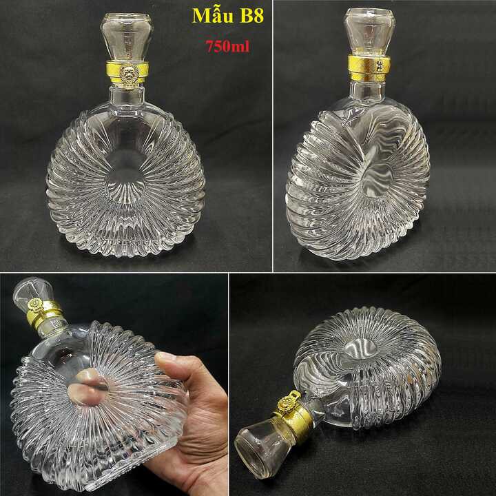 Vỏ chai thủy tinh đựng rượu 750ml cao cấp kiểu X-O ĐẾ VƯƠNG – chai rượu sang trọng, chai thủy tinh trong suốt (Mẫu B8)