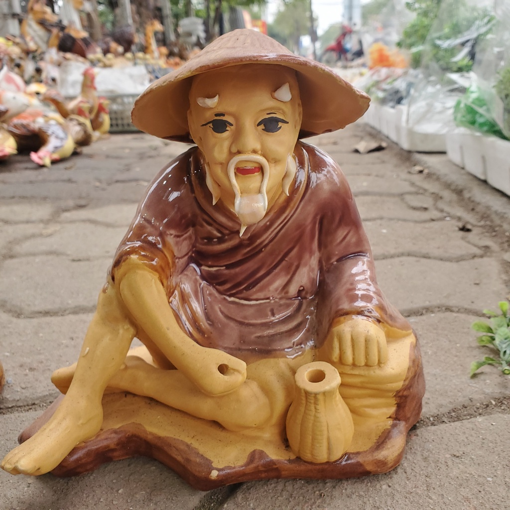 Tượng Ông Lão Ngồi Câu Cá ,Size lớn - Kích thước 20x12x20 cm - Gốm sứ Bát Tràng - Trang trí tiểu cảnh, cây bonsai, bể cá