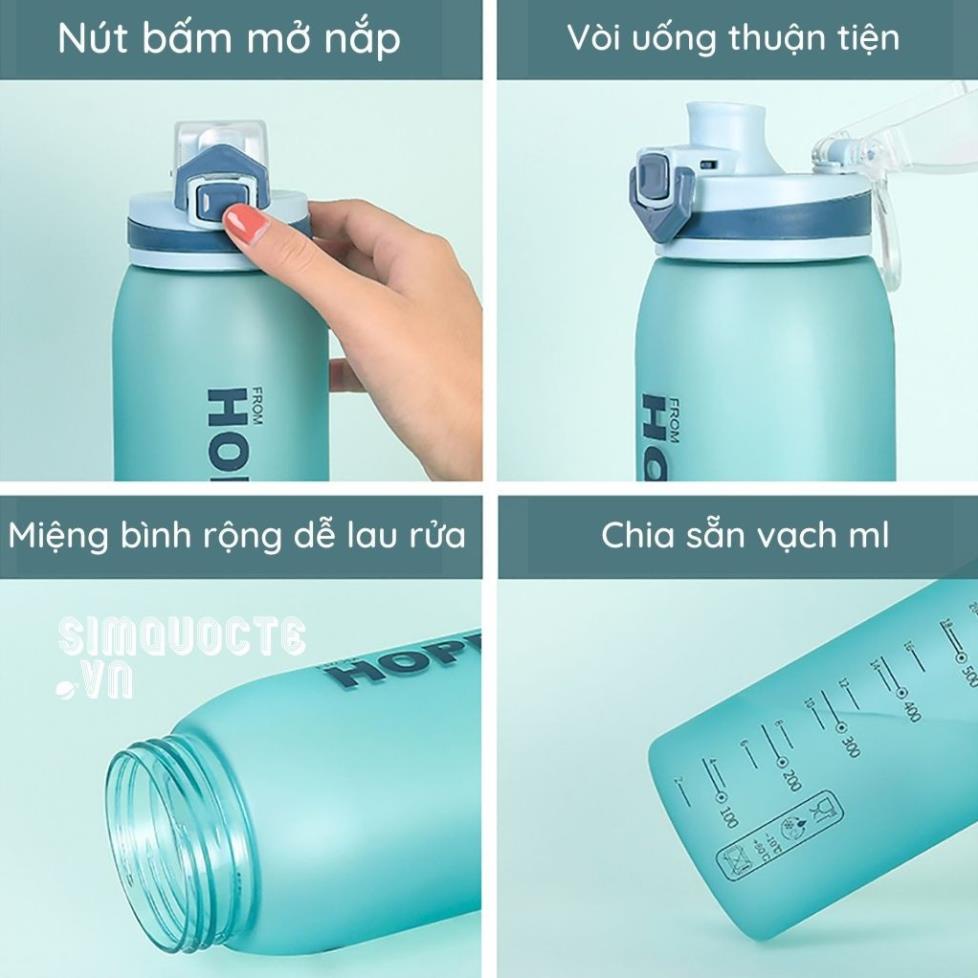 Bình Nước Thể Thao Nhựa Tritan 900ml Hope To Best- Bình nước tập gym, thể thao, du lịch, đi làm, đi chơi
