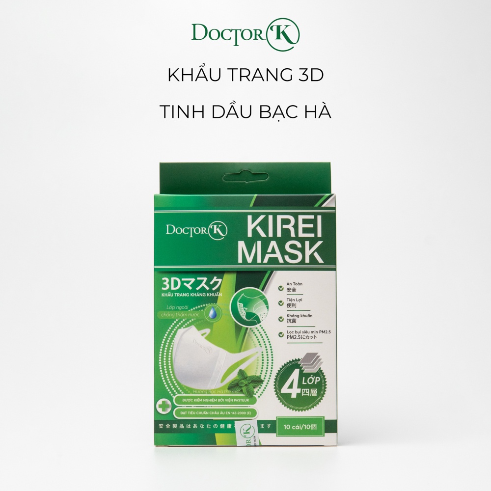 Khẩu trang Unicharm 3D Green Mask người lớn - hộp 10 cái có mùi thơm từ tinh dầu bạc hà ( chống say xe) - Doctor K