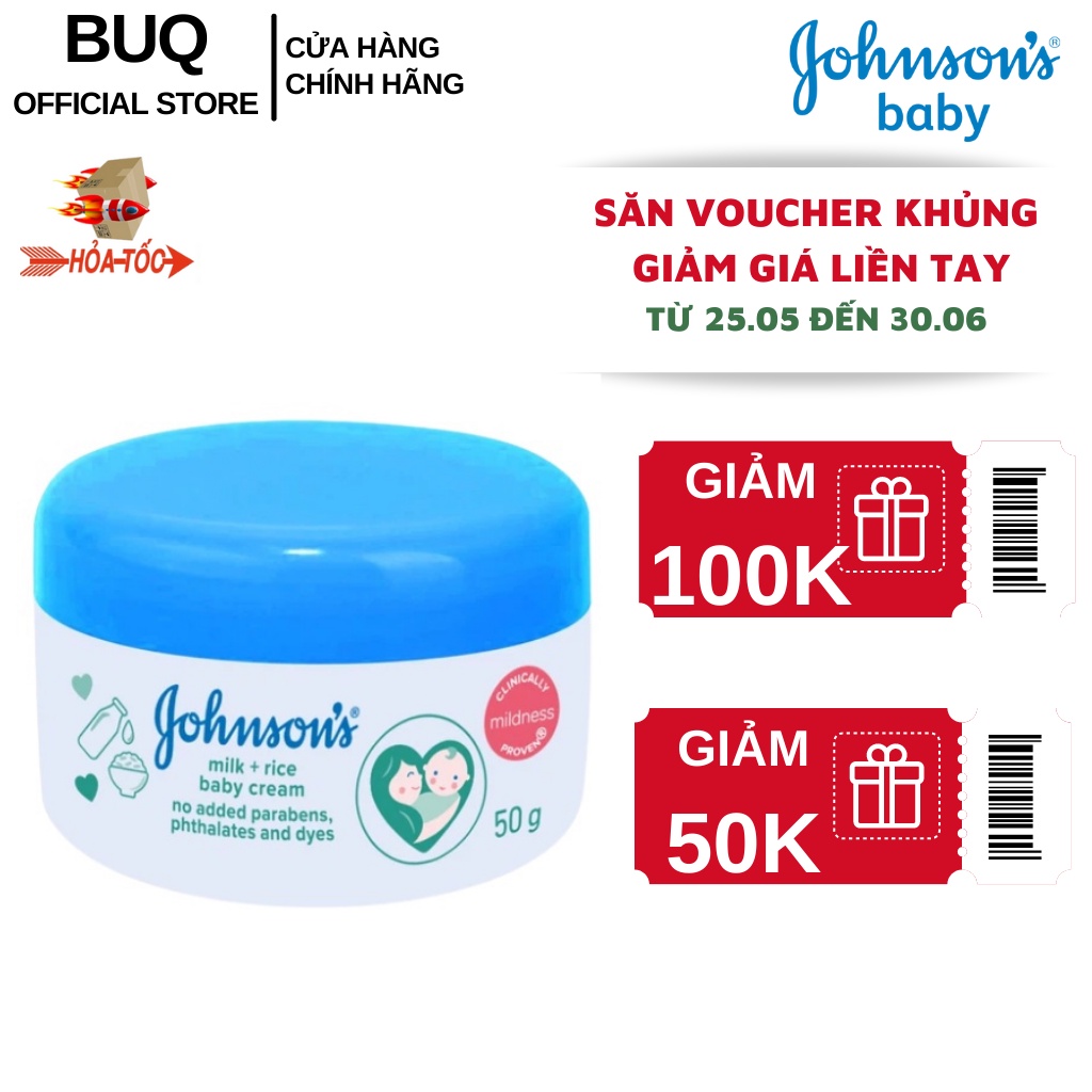 Kem Dưỡng Da Johnson s Baby Sữa & Gạo 50g - Nắp Xanh