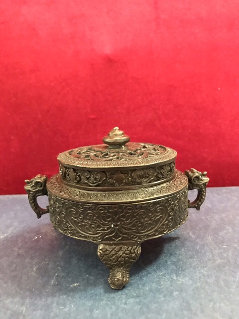 Lư xônng trầm đốt trầm nắp hoa bằng đồng