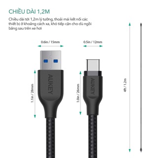 Cáp sạc AukeyType C CB-AC1 siêu bền 1,2m