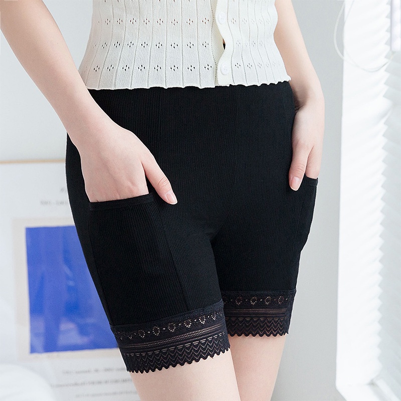 Quần Short Legging Vải Cotton Phối Ren Mỏng Thoáng Khí Có Túi Bảo Vệ An Toàn Cho Nữ | BigBuy360 - bigbuy360.vn