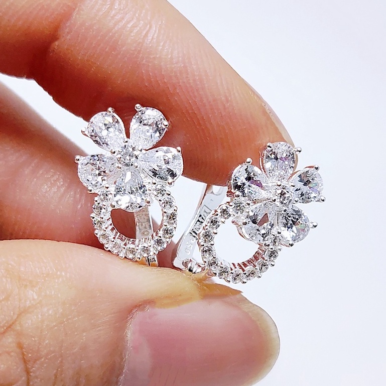 Khuyên tai bạc Khuyên cài Hoa nạm đá sang chảnh s950 cao cấp