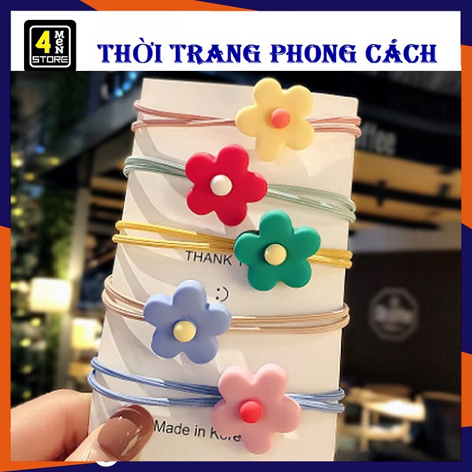 Dây Cột Tóc Gắn Mặt Hoa 5 Cánh Màu Kẹo Đáng Yêu - Thun Cột Tóc,Buộc Tóc Thiết Kế Hoa 5 Cánh Màu Kẹo Dễ Thương Cho Nữ