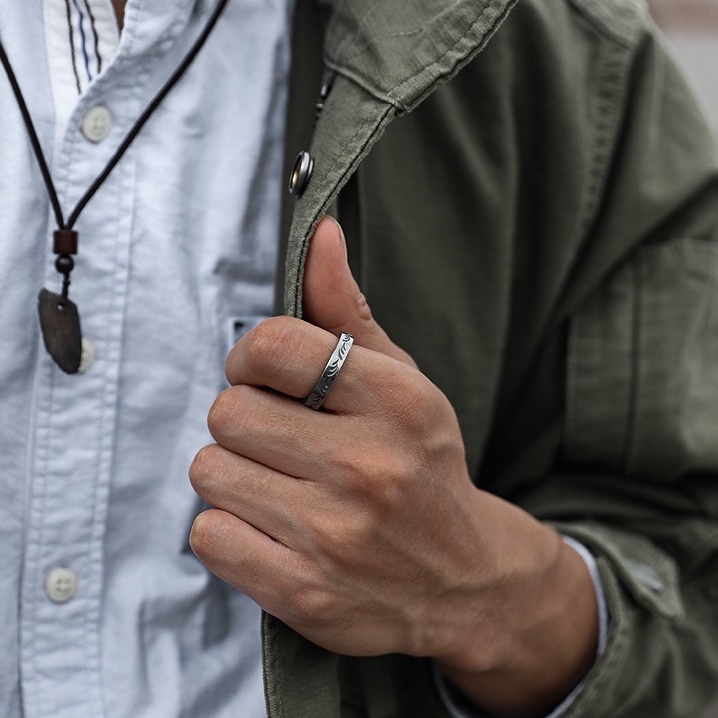 Nhẫn Nam Cổ điển Màu bạc Làm bằng tay Thiết kế ban đầu Mạ bạc Quà tặng Hoa văn Sáng tạo  Làm như cũ NH-228