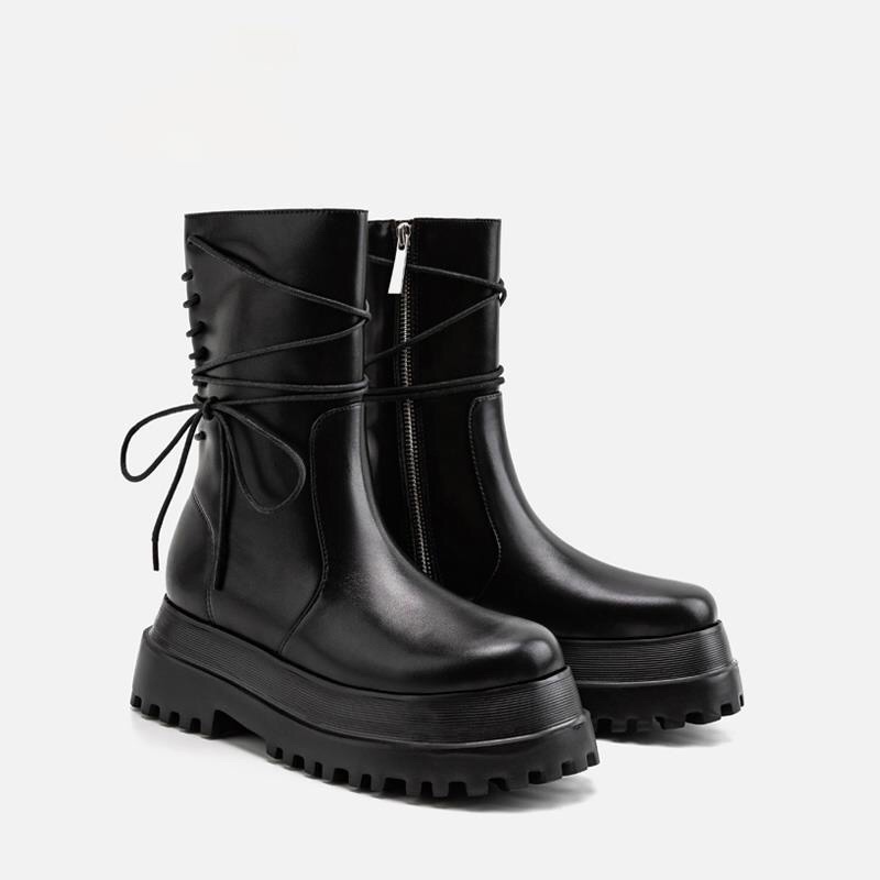 Boots cổ lửng buộc dây đế độn