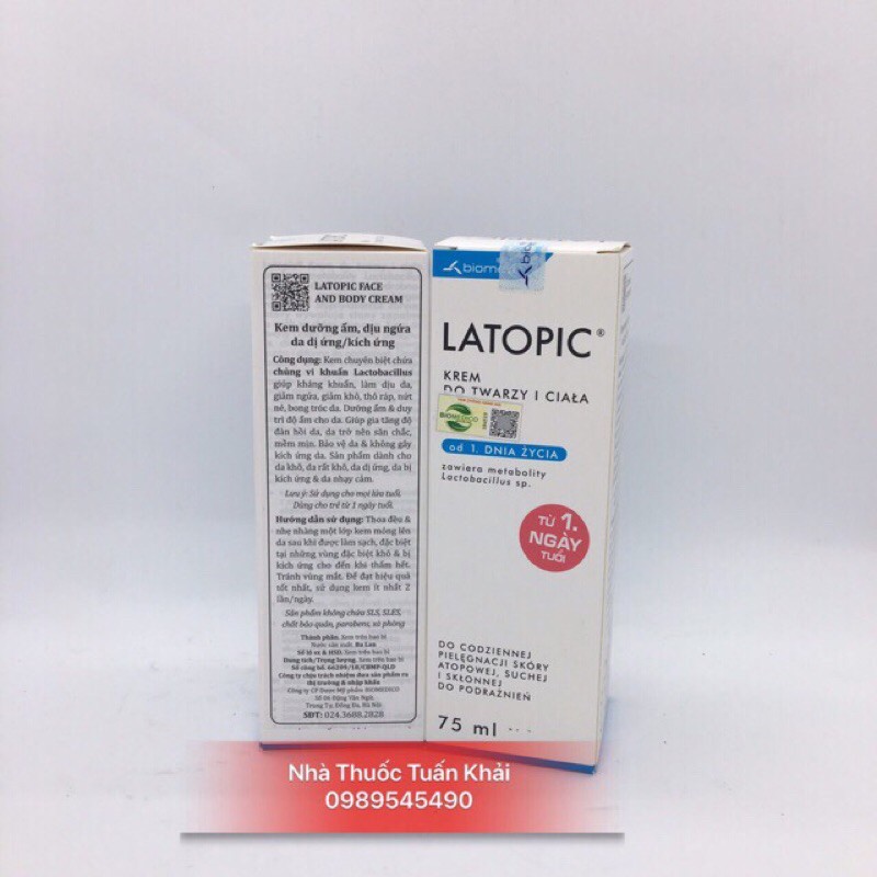 KEM DƯỠNG ẨM DỊU NGỨA DA KÍCH ỨNG LATOPIC FACE AND BODY CREAM (75ml)