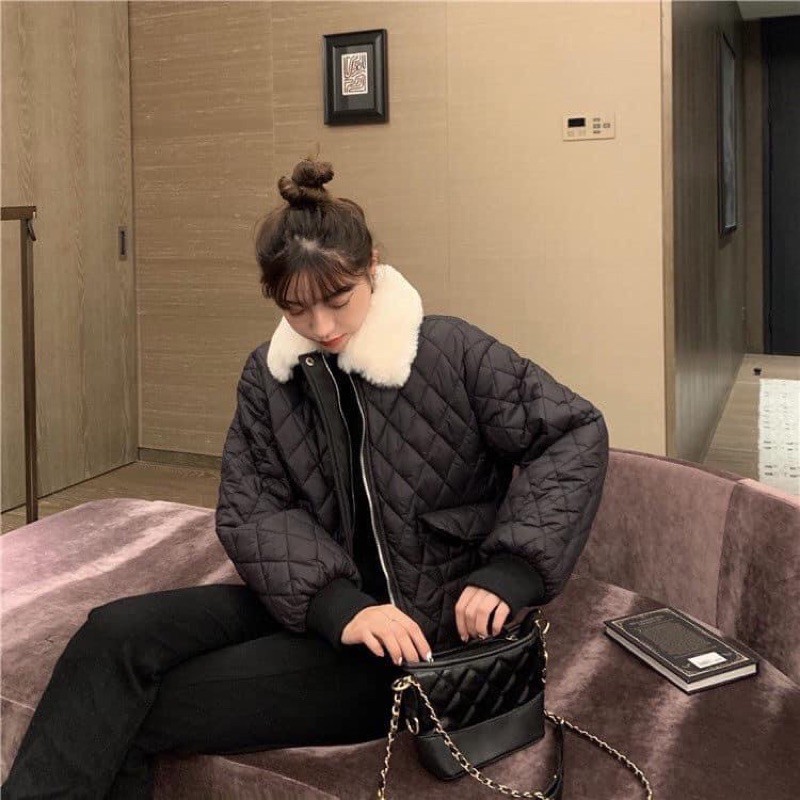 Áo Phao Đen Cổ Lông Trần Bông Siêu Ấm Hàng Đẹp✌️Ảnh Thật | BigBuy360 - bigbuy360.vn