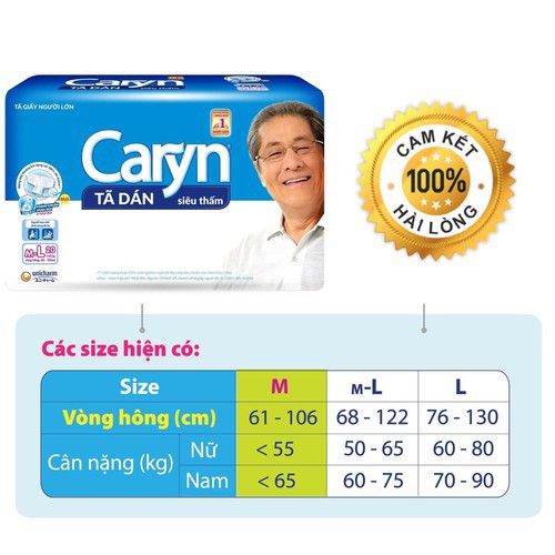 [CHÍNH HÃNG] Bỉm cho mẹ sau sinh - Tã Dán Caryn Size M-L20 (Vòng hông 68-122cm)