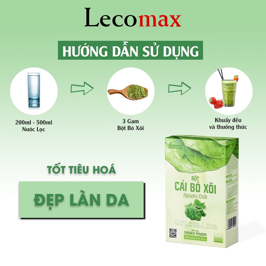 Bột cải bó xôi kale behena nguyên chất sấy lạnh ăn dặm Lecomax LMB08