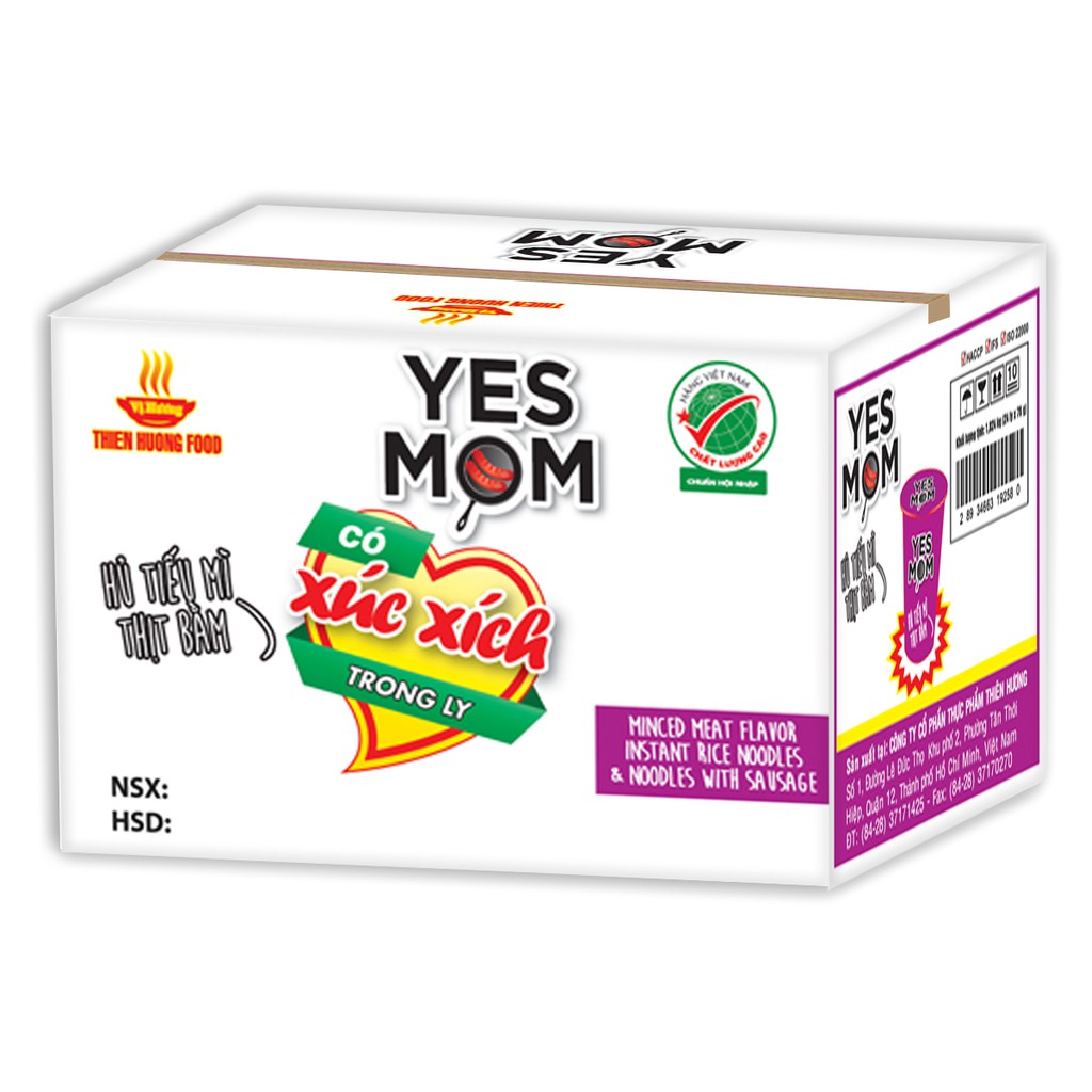Thùng 24 Ly Hủ Tiêu Mì Thịt Bằm Yes Mom Có Xúc Xích 76g/ly | BigBuy360 - bigbuy360.vn